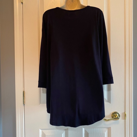 BUY 2 ITEMS GET 1 FREE - Chico’s Navy & Gold 3/4 Sleeve Blouse Sz 12/L - Picture 4 of 7